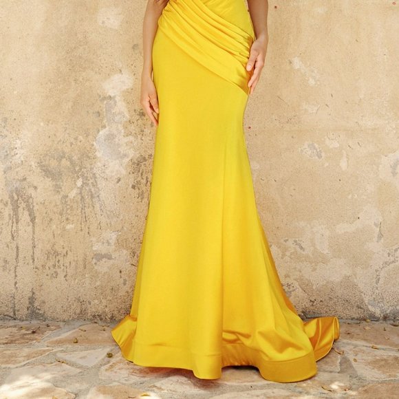 Marigold Fitted stretch gathered waistband SHEATH SATIN PARTY DRESS CD236 - Picture 5 of 6